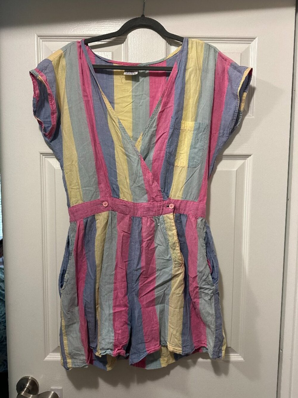 1980s Vintage Linen Striped Romper